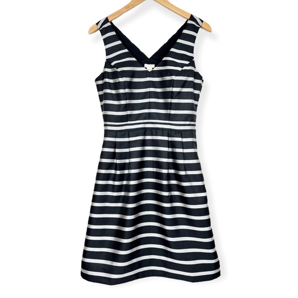 J. Crew Factory Metallic Jacquard Stripe Sleeveless Dress Pockets Black Silver - Picture 7 of 14